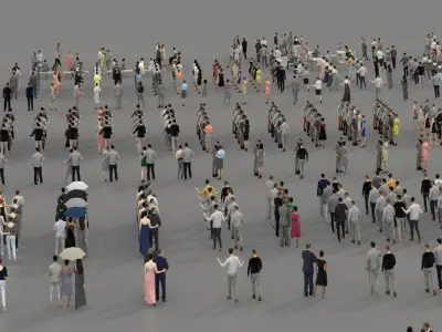 3d people crowds and a foreground sport football man 3D Model Pack
