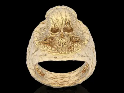 Rock skull ring gold jewelry printable 3D model 3D print model