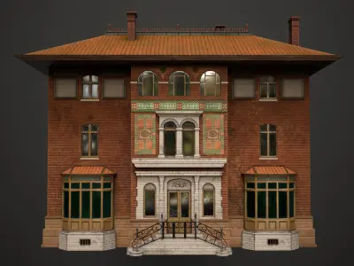 Villa low-poly 3D model house with windows and balconies Free low-poly 3D model