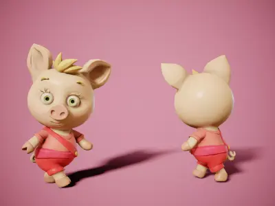 Cute pig Low-poly 3D model