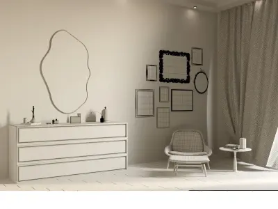 modern-vintage lakeview bedroom interior scene 3d model 3D model