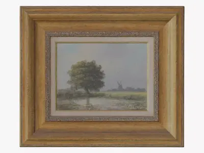 3D Scan Old Painting with classic gold frame 4 Low-poly 3D model