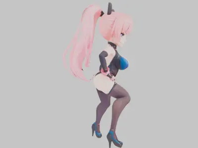 Stylized Anime Warrior Girl Low-poly 3D model