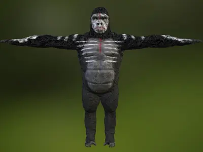 Gorrila warrior with weapons game ready model with pbr textures Low-poly 3D model