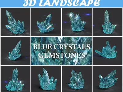 Low poly Blue Crystal Gemstone Pack 200114 Low-poly 3D model