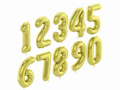 Balloon Numbers Gold Color 3D model