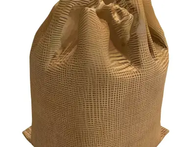 Realistic Burlap Sack Drawstring Bag Low-poly 3D model