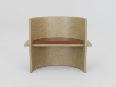 Arm Chair Interior Design Deco Wood Leather Low-poly 3D model