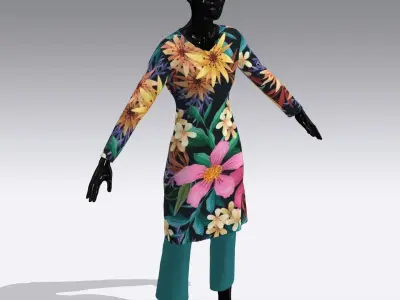 Female Cloth Dress Low-poly 3D model 3