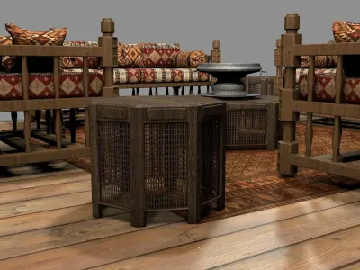Old Ottoman Sofa Set v3 3D model