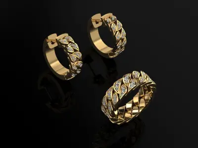 Cuban Ring and Earrings 3D print model