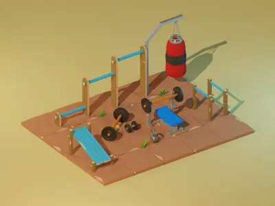 Street Gym Scene  Low-poly 3D model