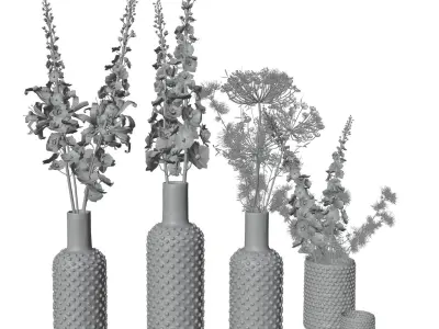 Glass vases with flowers HG2 3D model