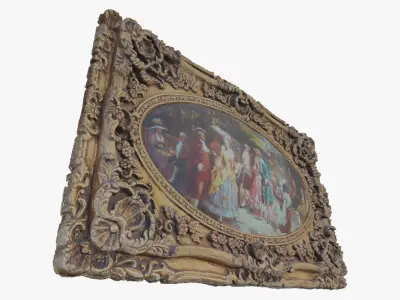 3D Scan Old Painting with classic gold frame 3 Low-poly 3D model