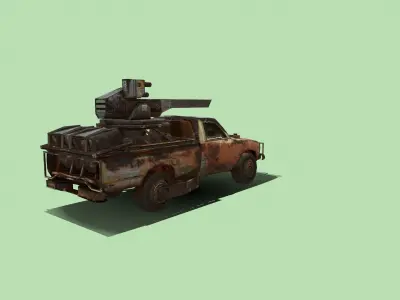 TruckMachineGun old truck with gun Low-poly 3D model