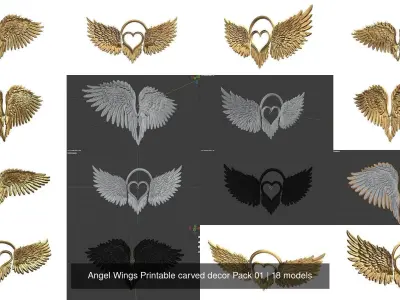 18 Angel Wings Printable carved decor Pack 01 3D Model Collection