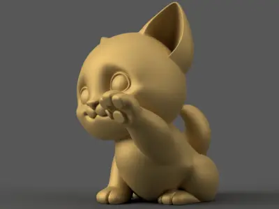 Smiling Cat Sculpture Waving Hello Desk Decor for Cat Lovers 3D print model