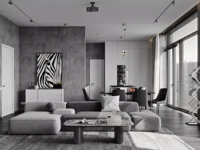 Modern living room dining room interior scenes 587 3D model