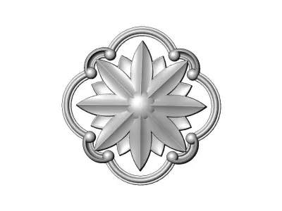 Rounded square carved scroll frame and faceted rosette relief 3D print model