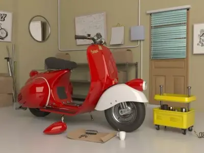 Motorcycle scene Low-poly 3D model