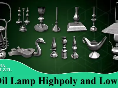 15 Oil Lamp Highpoly and Lowpoly  Low-poly 3D model