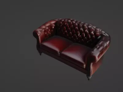 Luxurious Burgundy Chesterfield Sofa 3D Model 3D model