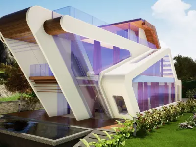 Villa modern house with roof 3D model