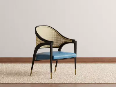 Ash Wood Frame Leather Cushion Armrest Chair 3D model