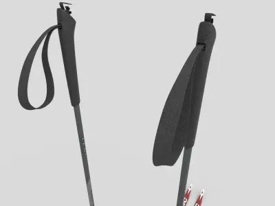 Crosscountry skis wih poles Low-poly 3D model