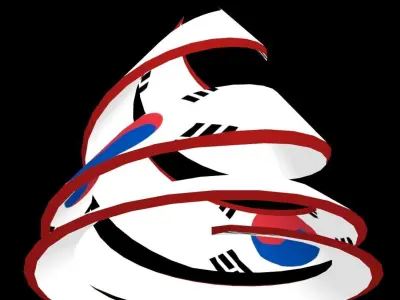 The South Korean Flag on spiral structure 3D model