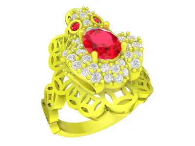 A7092 Lucky Diamond Toad Women Coin Ring 3D print model