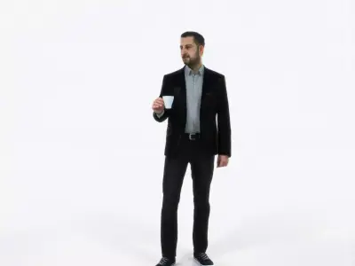 Portrait 03B Drinking Coffee Casual Man Low-poly 3D model