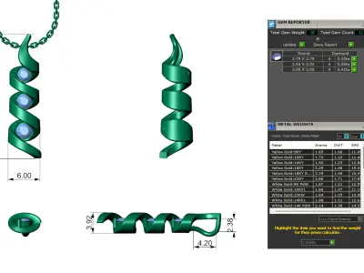 Spiral Pendant with 3 Round Diamonds 3D print model