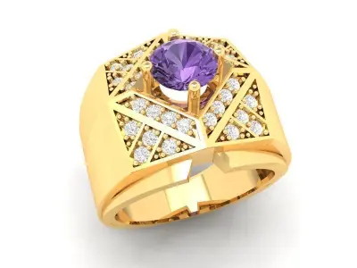 Luxury Gemstone Pyramid Ring for Men 584 3D print model