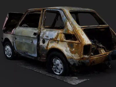 burned small car abandoned wreck PBR photogrammetry Low-poly 3D model