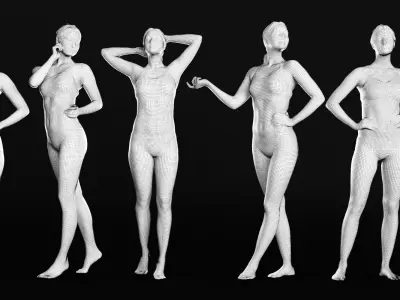 BUNDLE Scanned female sport in 9 poses 02 Low-poly 3D model