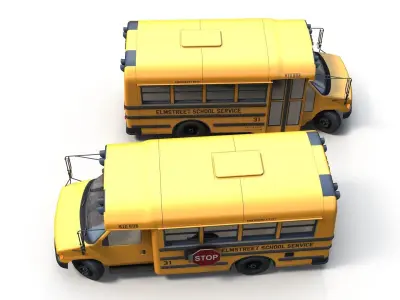 American school mid bus Low-poly 3D model