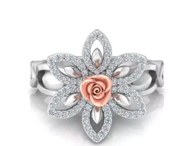 Diamond Rose Ring 3D print model
