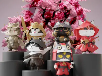 Samurai Super Cats Art Toy Charecters 10 Asset Low-poly 3D model
