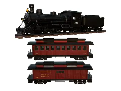 Steam Train - Rigged Low-poly 3D model