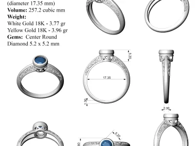 Vintage Ring with Diamond in Bezel 3D print model