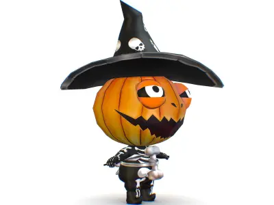 Halloween Pumpkin Fantasy Character Pet Wizard Low-poly 3D model