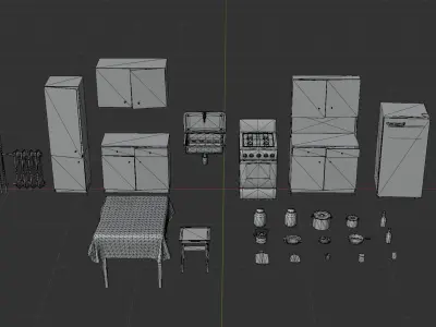 Abandoned Kitchen Furniture Pack - 25 Ruined Game-Ready Props Low-poly 3D model