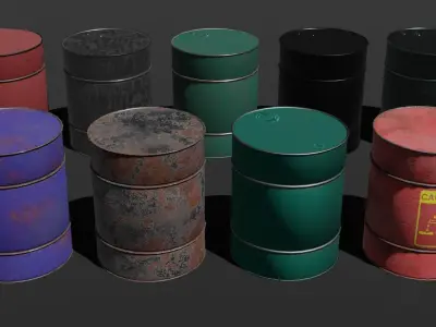 Realistic Metal Barrel Pack Free low-poly 3D model