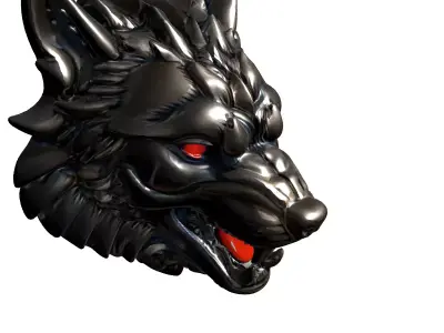 Ferocious Metallic Wolf Head Emblem Low-poly 3D model