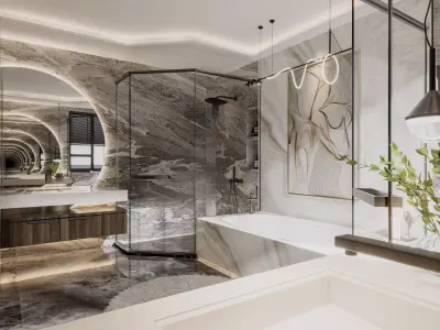 Luxury family bathroom shower room 3D model