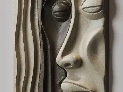 Abstract emotional faces art relief 3D model
