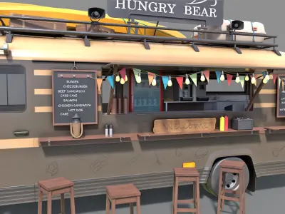 Hipster Food Truck Low-poly 3D model