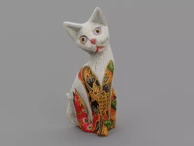Cat wood statue 04 Low-poly 3D model