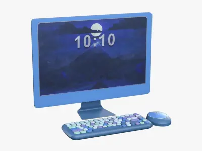 Sweet Pc Set Monitor Keyboard Mouse Night Blue Version 3D model